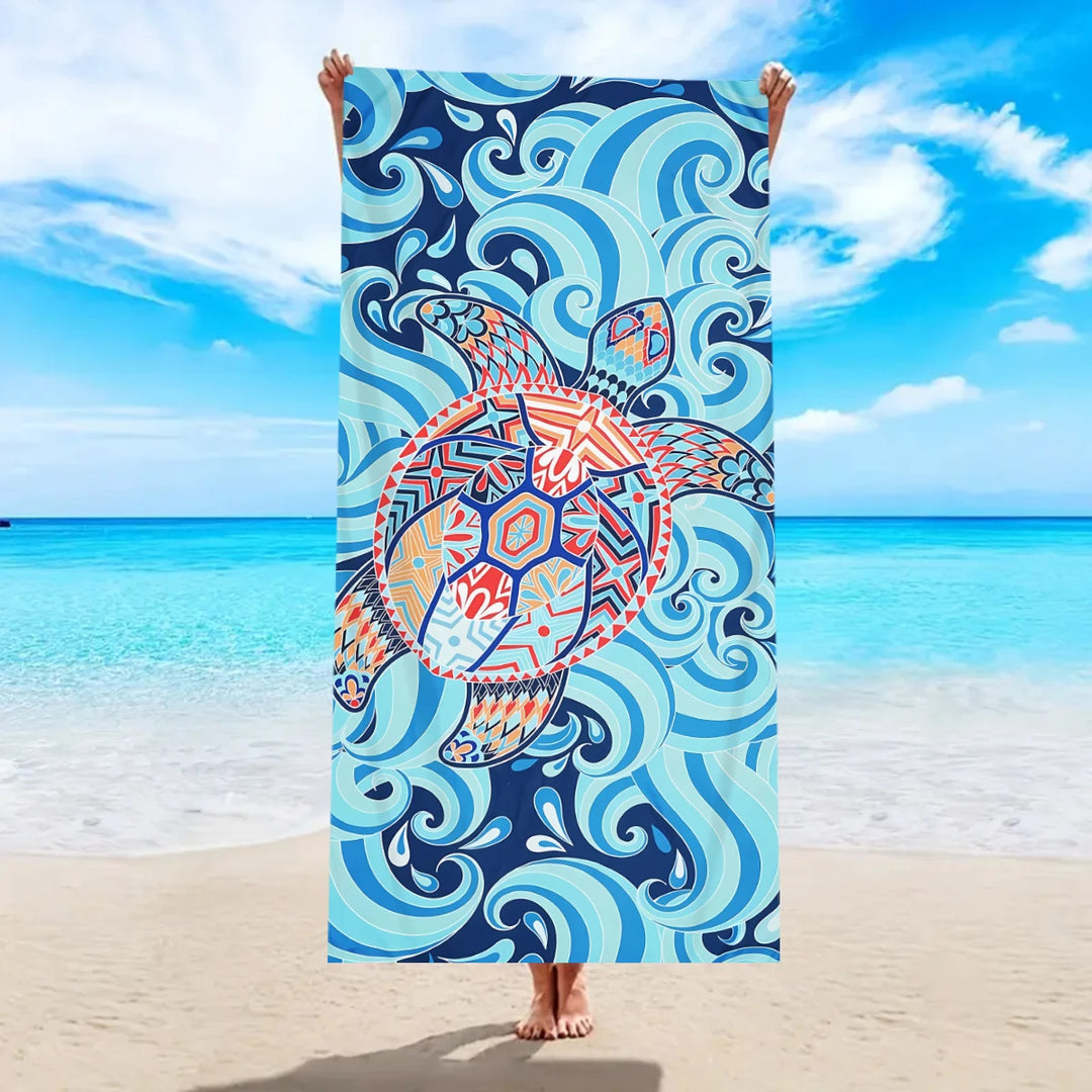 Turtle printed beach towels, quick drying absorbent bath towels