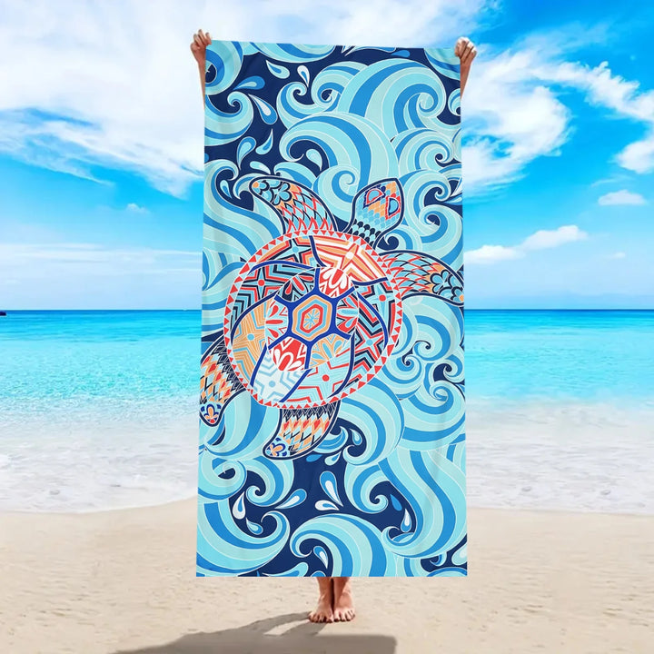 Turtle printed beach towels, quick drying absorbent bath towels