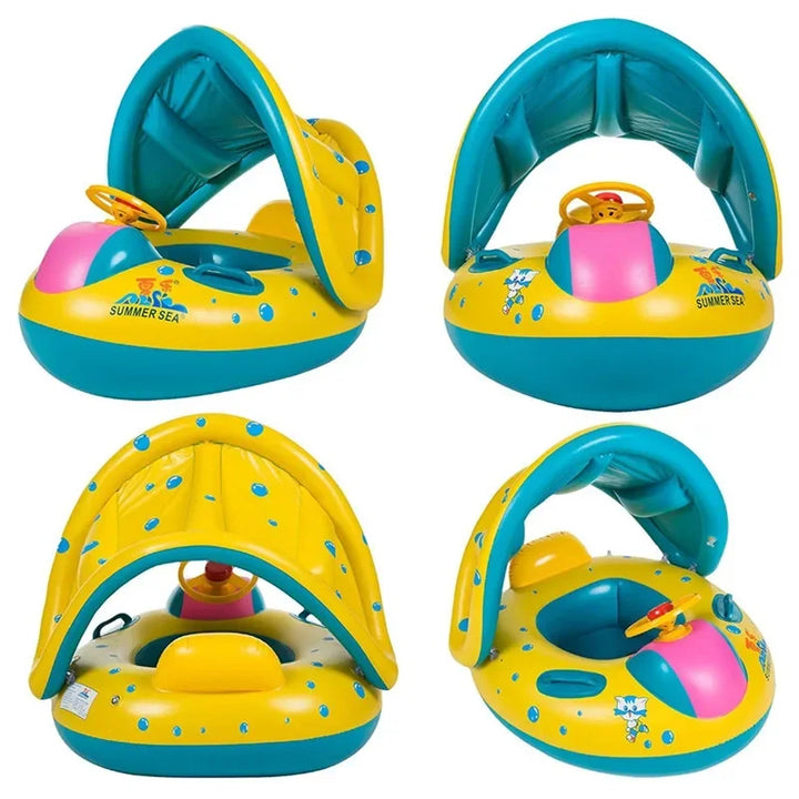 Inflatable Baby Toys Swim Ring Floating Seat Outdoor Swimming Pool Sun Shade Toddler Swim Circle Beach Water Toys for Children