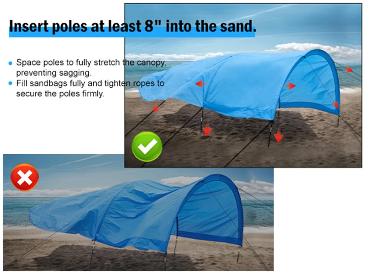 WESTTUNE Beach Shade Canopy | Wind-Powered, UPF 50+, 200 Sq Ft for Groups of 4-8