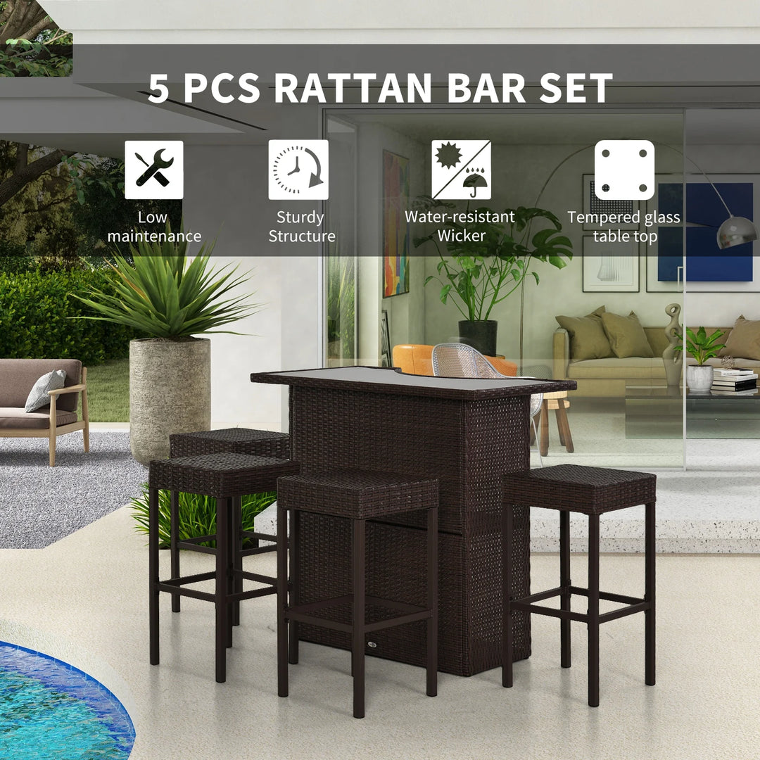5 件套 Outdoor Rattan Pe Wicker Bar Set Bistro Patio Furniture Table Stool