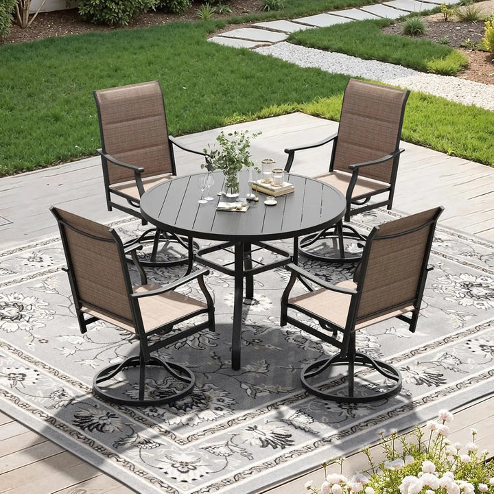 Patio Dining Set for 4, 5-Piece Round Outdoor Set with 4 Swivel Chairs &amp; 41" Table, 1.57" Umbrella Hole, for Poolside, Backyard