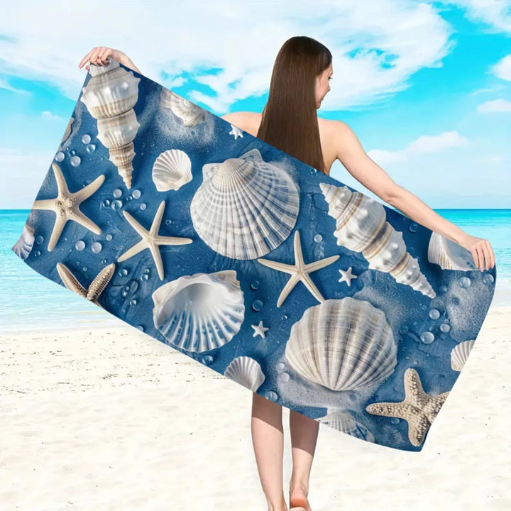 1pc Ocean element ultra-fine fiber beach towel, quick drying absorbent swimming towel, swimming sports beach towel