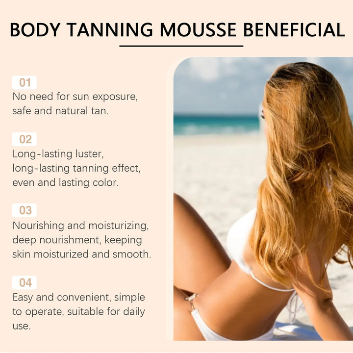 Body Self Tanning Mousse Fake Tan Bronze Skin Quick Natural Tanning Mousse Body Bronzer Sunless Self Tanner Face Body Outdoor
