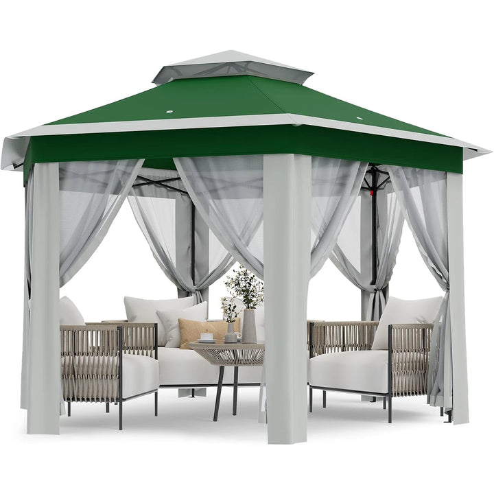 79.5" Foldable Gazebo Tent, Outdoor Canopy Tent With Mosquito Netting, Double-Layer Pop Up Canopy For Backyard &amp; Patio Furniture