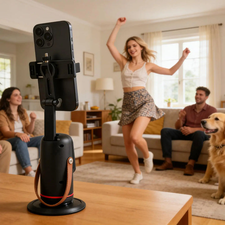 360° Auto Face Tracking Tripod – Hands-Free Phone Holder for Live Streaming &amp; Video Recording