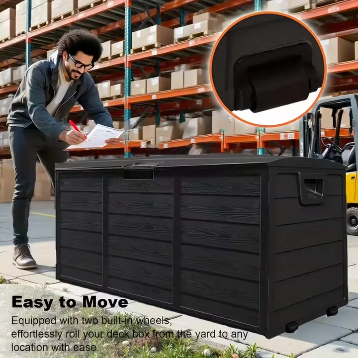 75 Gallon Large Outdoor Deck Box with Lockable Lid &amp; Heavy-Duty Hinged Door - White/Green Heavy-Duty Plastic Storage Container,
