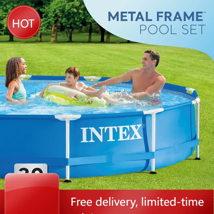 12ft Metal Frame Above Ground Pool Set | 1,718 Gal, Filter Pump Included