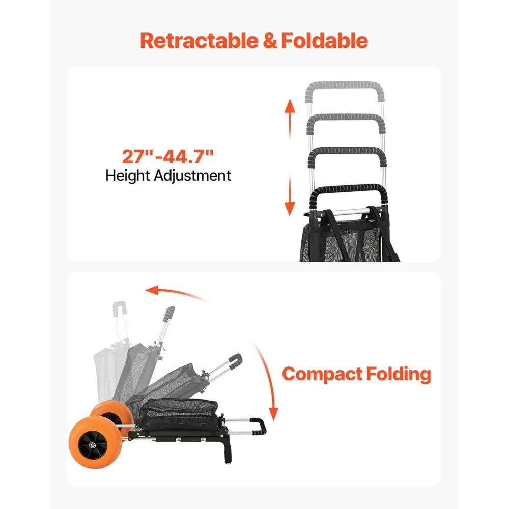 Folding Beach Cart, 12" Sand Wheels, 165 LBS Capacity