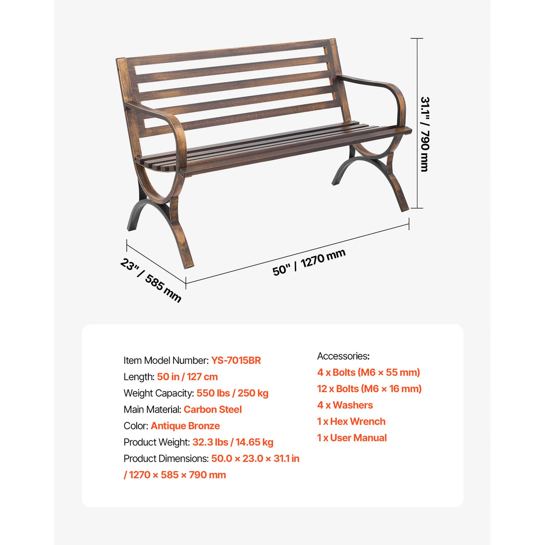SucceBuy Outdoor Garden Bench — Metal &amp; Wood Park Bench with 480 lb Capacity | Multiple Sizes