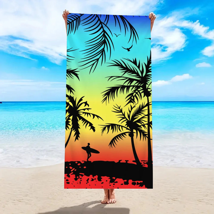 Tropical Plant Print Beach Towel — Quick Dry Microfiber | 35" x 71"