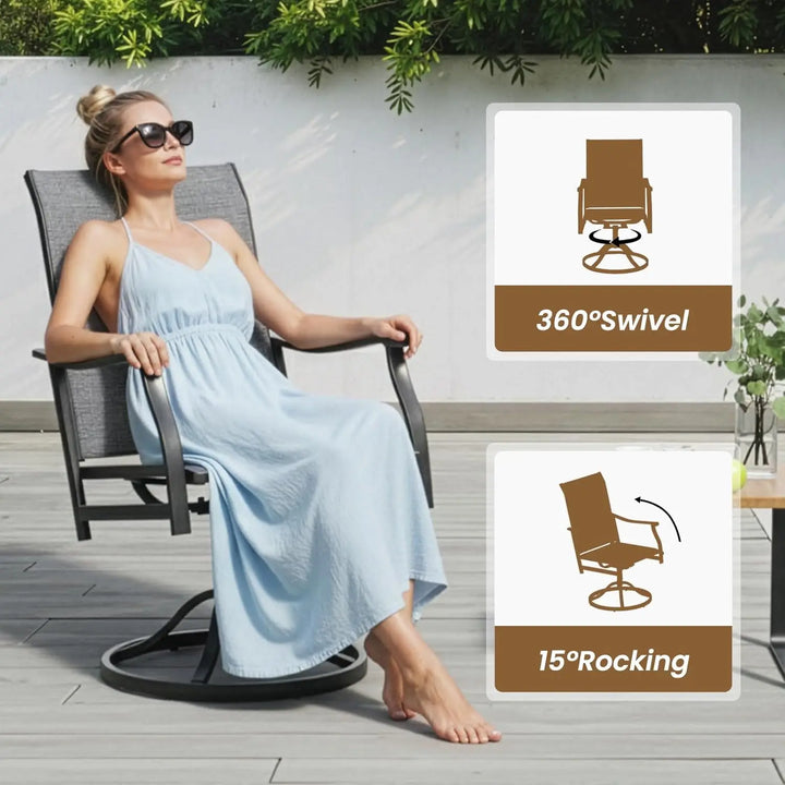 Patio Dining Set for 4, 5-Piece Round Outdoor Set with 4 Swivel Chairs &amp; 41" Table, 1.57" Umbrella Hole, for Poolside, Backyard