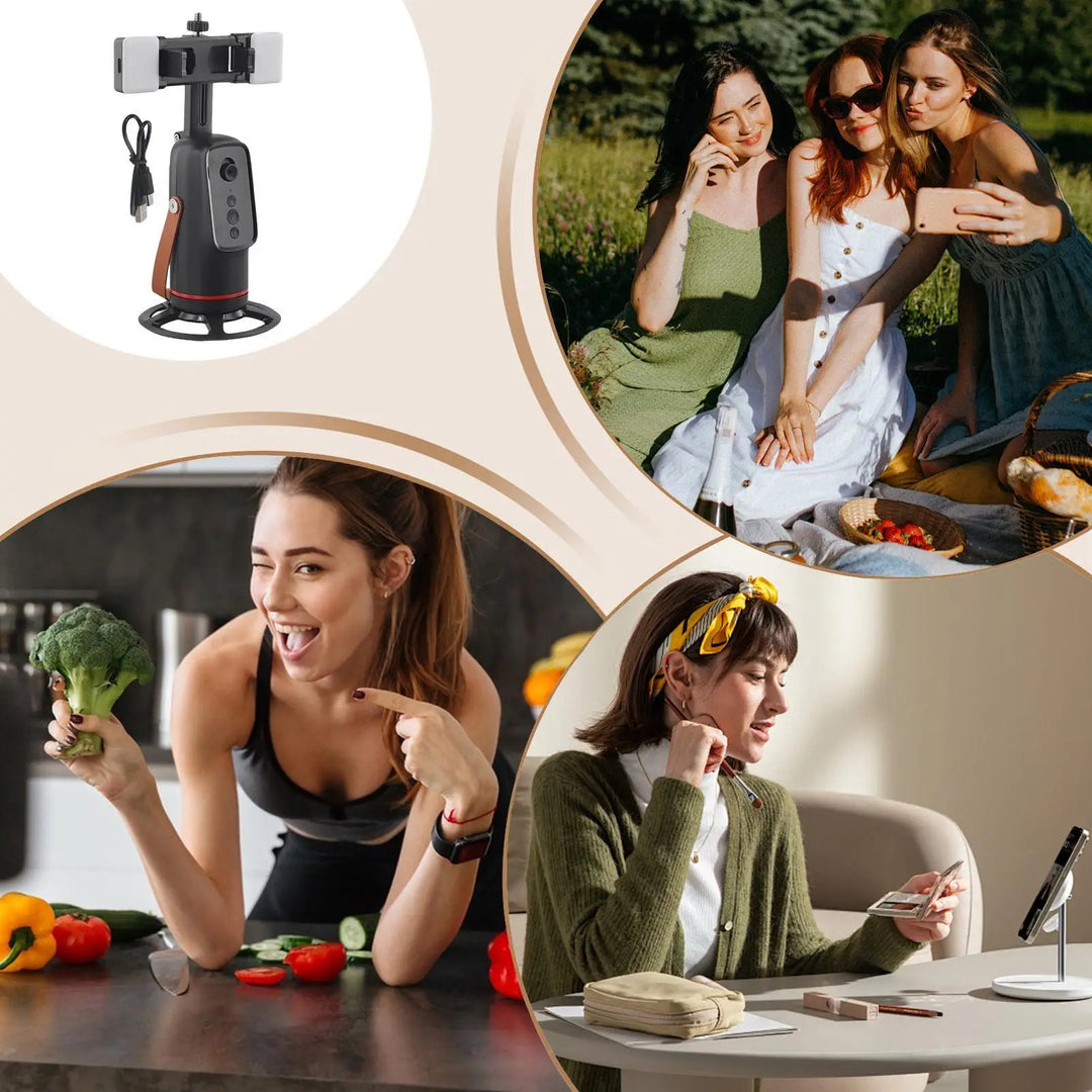 360° Auto Face Tracking Tripod – Hands-Free Phone Holder for Live Streaming &amp; Video Recording
