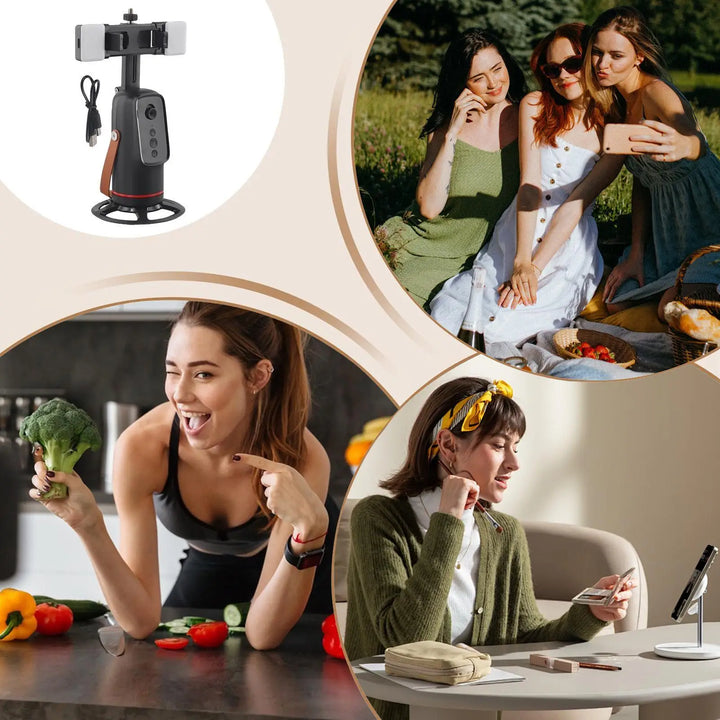 360° Auto Face Tracking Tripod – Hands-Free Phone Holder for Live Streaming &amp; Video Recording