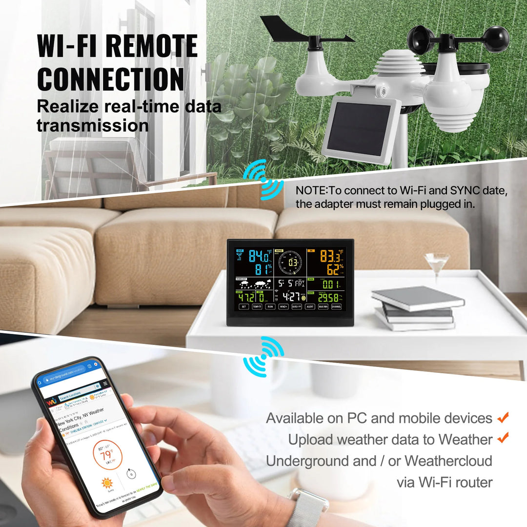 SucceBuy 7-in-1 Wi-Fi Weather Station with 7.5" Color Display, Solar Power &amp; Wireless Outdoor Sensor