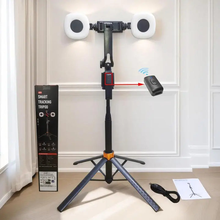 360° Rotatable Selfie Stick Tripod – Smart Face Tracking with Dual Fill Lights &amp; Bluetooth Remote