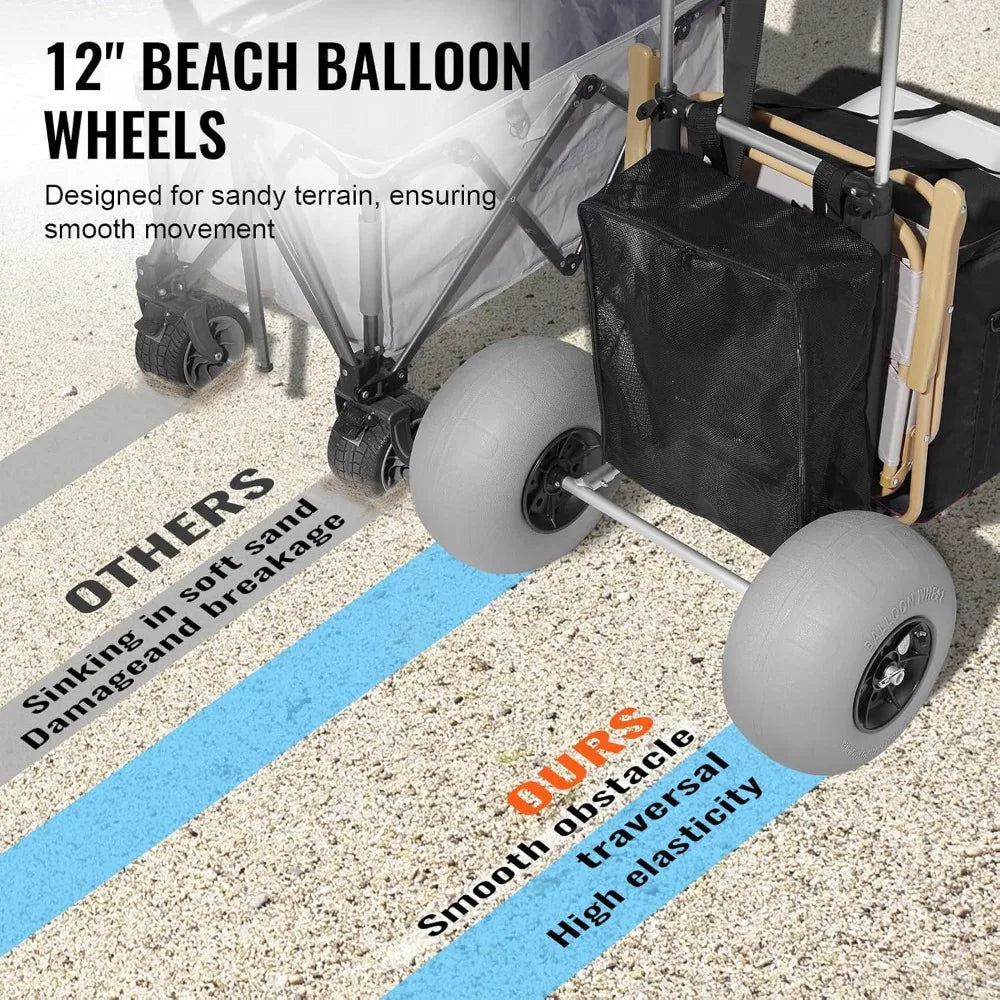 Beach Cart, 12" Sand Wheels, 165 LBS Capacity