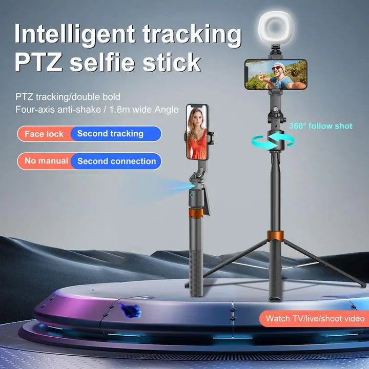 360° Rotatable Selfie Stick Tripod – Smart Face Tracking with Dual Fill Lights &amp; Bluetooth Remote