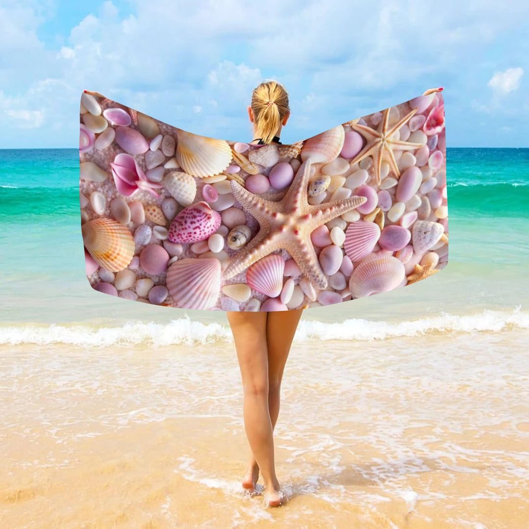 1pc Ocean element ultra-fine fiber beach towel, quick drying absorbent swimming towel, swimming sports beach towel