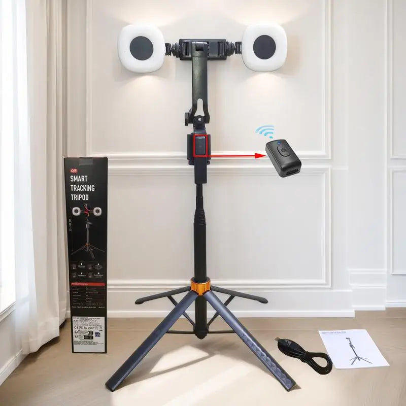 360° Rotatable Selfie Stick Tripod – Smart Face Tracking with Dual Fill Lights &amp; Bluetooth Remote