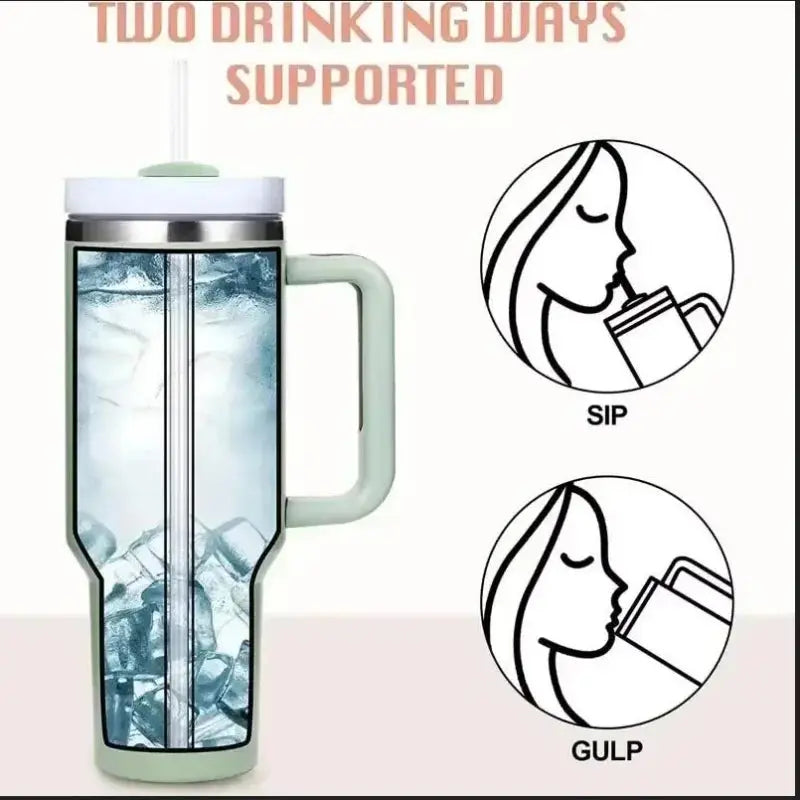 40oz Insulated Tumbler with Handle &amp; Straw, 1200ML Travel Coffee Cup-3