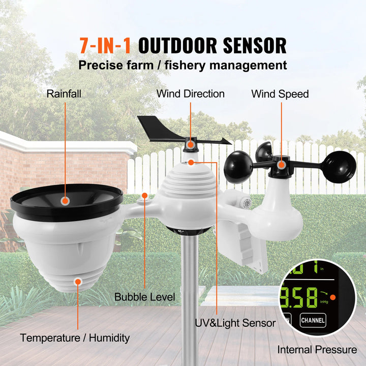SucceBuy 7-in-1 Wi-Fi Weather Station with 7.5" Color Display, Solar Power &amp; Wireless Outdoor Sensor