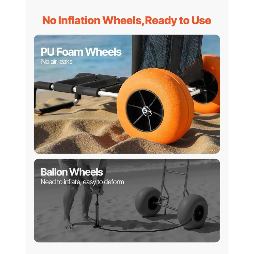Folding Beach Cart, 12" Sand Wheels, 165 LBS Capacity