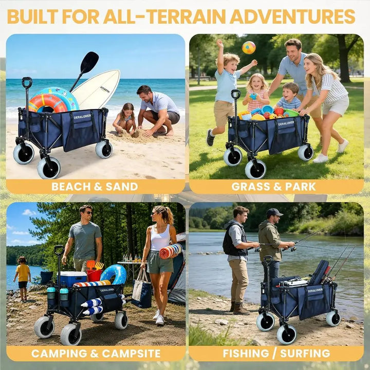 X800 Heavy-Duty Beach Wagon — 9"x4" Sand-Proof PU Wheels, 300L Oversized Foldable Cart with Side Bag | All-Terrain Utility Wagon
