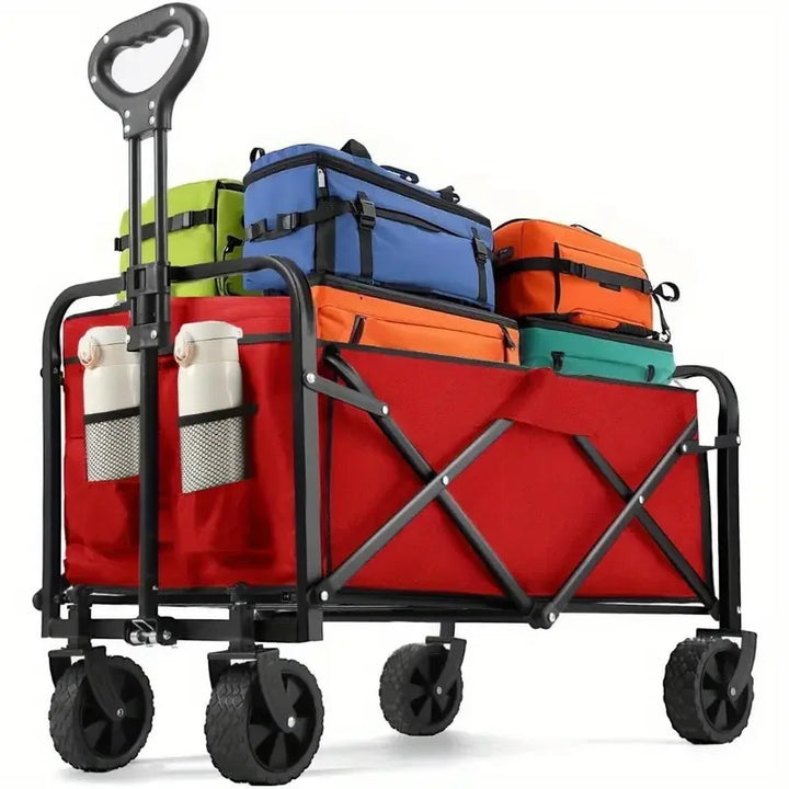 Heavy Duty Wagon Carts Foldable, Portable Wagons for Groceries, Beach Cart with All-Terrain Wheels  Drink Holders, Utility Wagon
