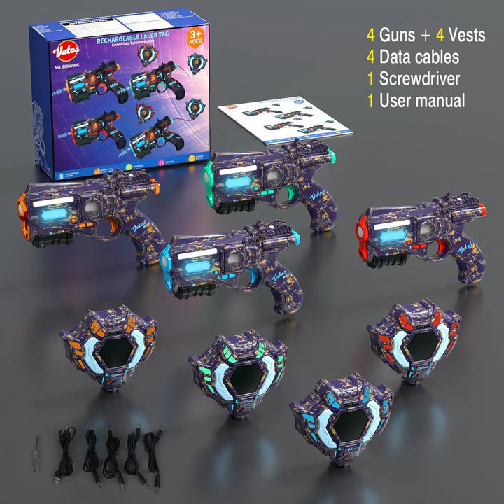 Rechargeable Data Sync Laser Tag Gun Set – 4 Vests, Glowing Light, Infrared Laser Tag Game for Adults &amp; Kids