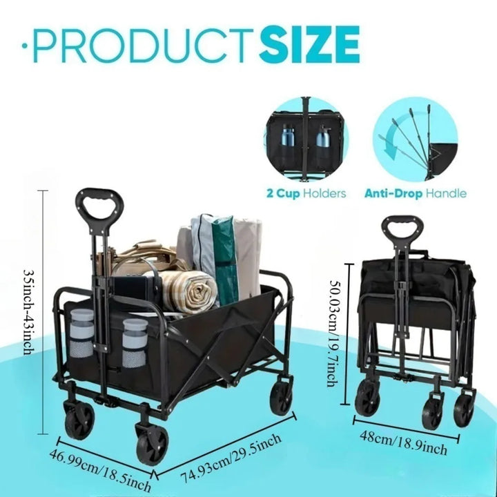 Collapsible Beach Wagon with All-Terrain Wheels | 350 LBS Heavy Duty Foldable Cart for Beach, Camping &amp; Shopping