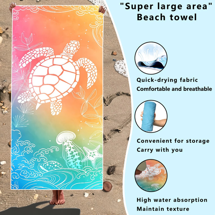 Sea Stars &amp; Turtles Microfiber Beach Towel — Oversized | 31" x 63"