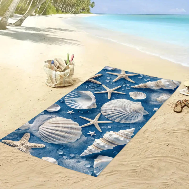1pc Ocean element ultra-fine fiber beach towel, quick drying absorbent swimming towel, swimming sports beach towel