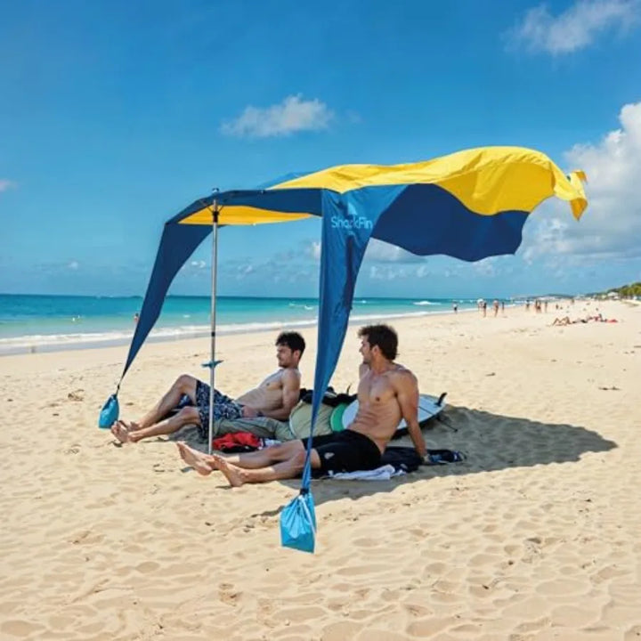Shark Fin Shade Beach Tent — UPF 50+ Windproof Sun Canopy for 1–8 People | No Assembly Required | 3–30 MPH Wind Rated
