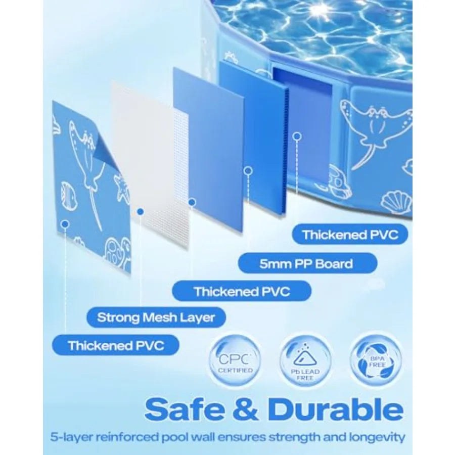 63in Kiddie Pool with Canopy for backyard, beach, outdoor summer water play; PVC material, blue; foldable, portable, non-slip b
