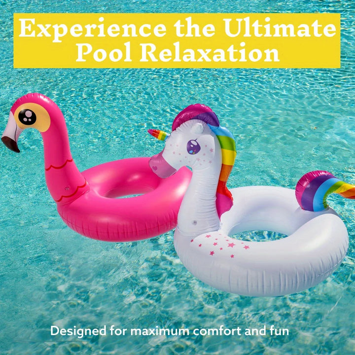 Joyfy 2Pack Flamingo Unicorn Pool Float Fun Floaties Inflatable Swimming Pool Tubes Toys Summer Vacation Party Toys for Kids