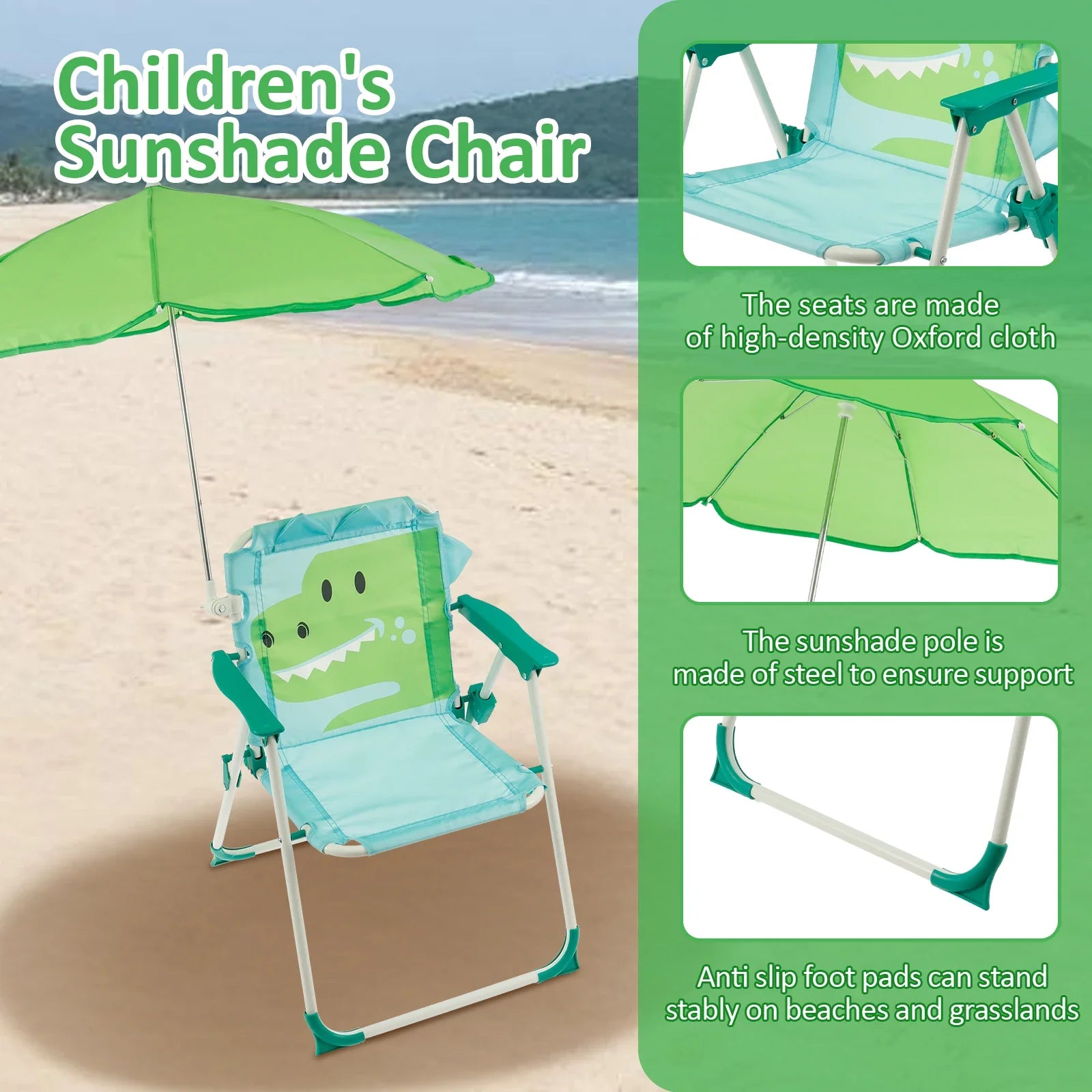 Kids Folding Beach Chair with Sun Umbrella | Lightweight Outdoor Chair