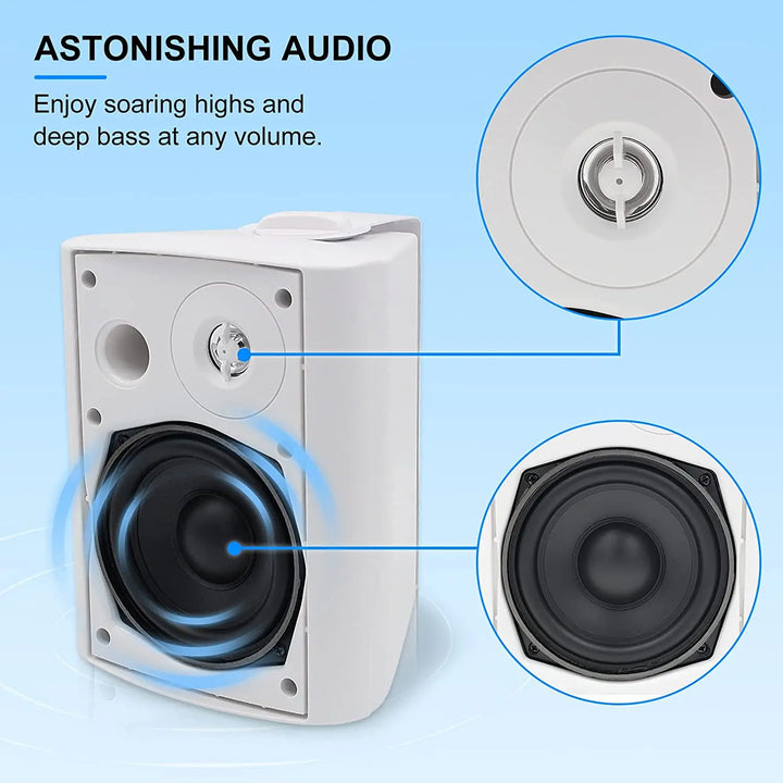 Herdio 5.25" Outdoor Wall-Mount Speakers — 300W Waterproof Stereo Pair for Patio, Deck &amp; Garage