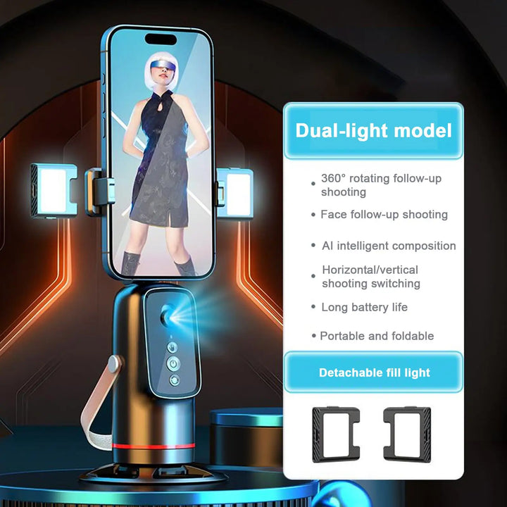 360° Auto Face Tracking Tripod – Hands-Free Phone Holder for Live Streaming &amp; Video Recording