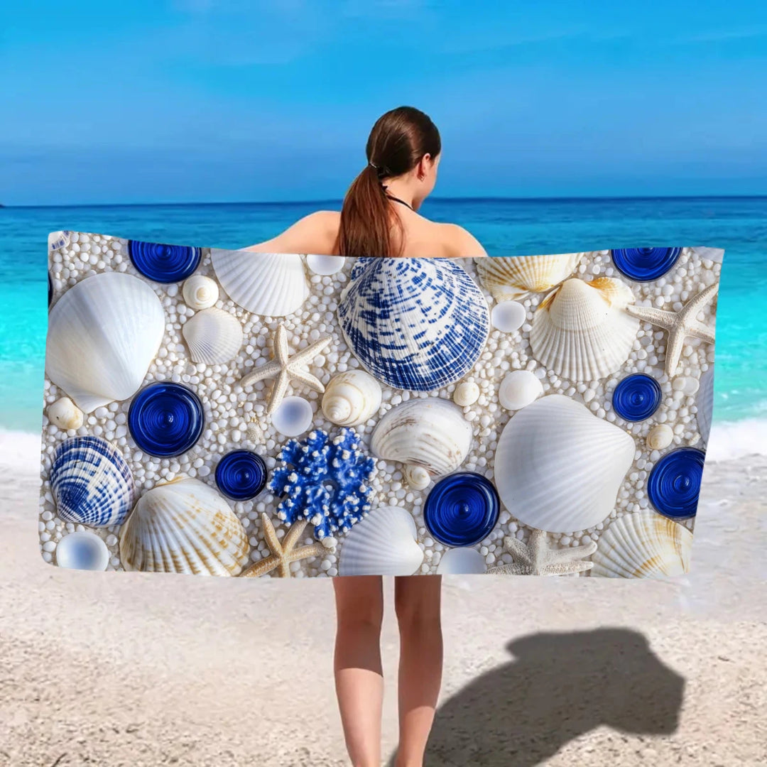 1pc Ocean element ultra-fine fiber beach towel, quick drying absorbent swimming towel, swimming sports beach towel