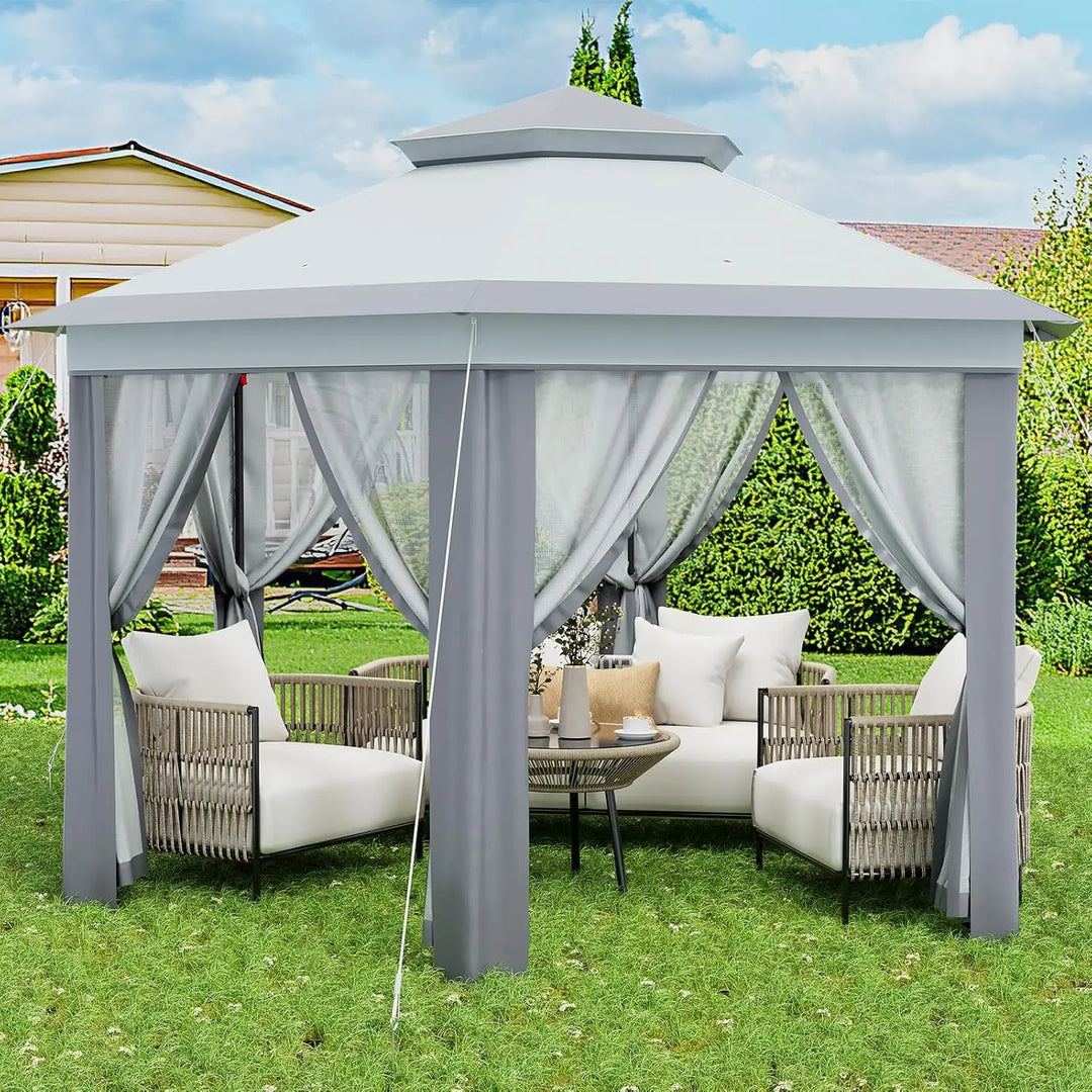 79.5" Foldable Gazebo Tent, Outdoor Canopy Tent With Mosquito Netting, Double-Layer Pop Up Canopy For Backyard &amp; Patio Furniture