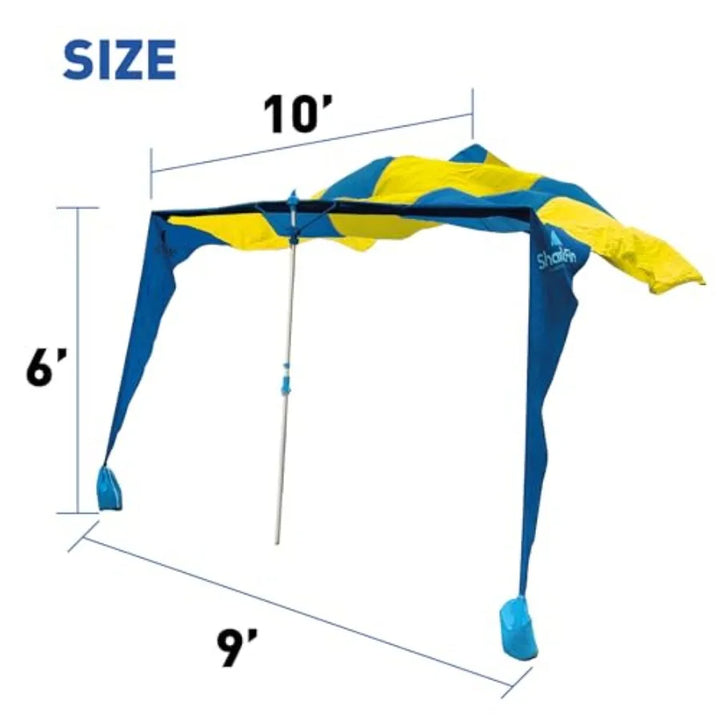 Shark Fin Shade Beach Tent — UPF 50+ Windproof Sun Canopy for 1–8 People | No Assembly Required | 3–30 MPH Wind Rated