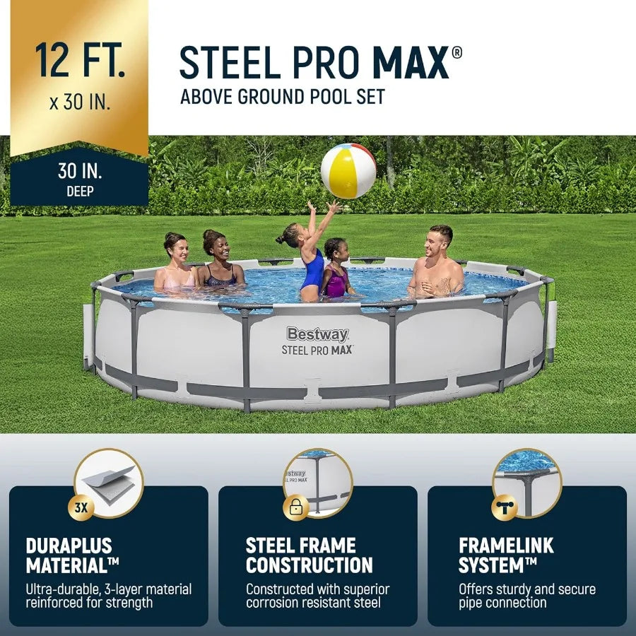 Steel Pro MAX Above Ground Pool Set | 12ft Round x 30in | Filter Pump Included