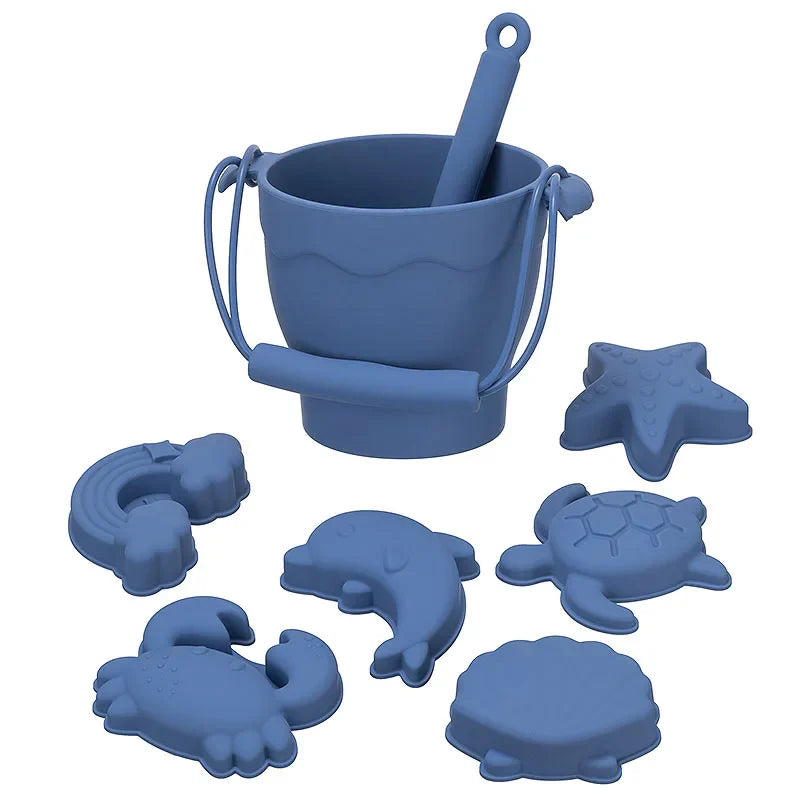 8-Piece Silicone Beach Toy Set | Bucket, Shovel &amp; Sand Molds