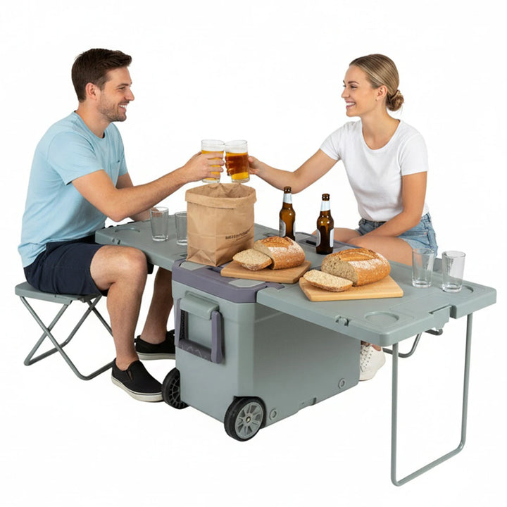 Rolling Insulated Hard Cooler with Wheels Holds Ice Up To 24h Roto-Molded Ice Cooler Leak-Proof for Tailgating Parties Picnics