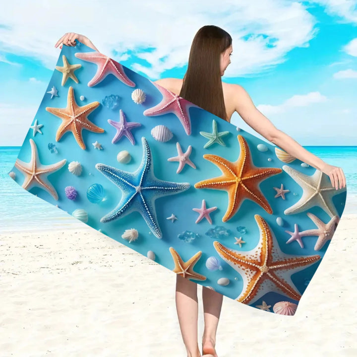 1pc Ocean element ultra-fine fiber beach towel, quick drying absorbent swimming towel, swimming sports beach towel