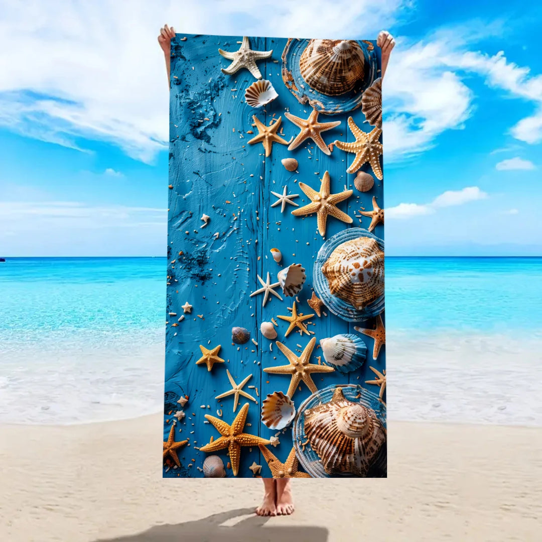 1pc Ocean element ultra-fine fiber beach towel, quick drying absorbent swimming towel, swimming sports beach towel