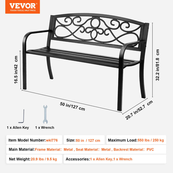 SucceBuy Outdoor Garden Bench — Metal &amp; Wood Park Bench with 480 lb Capacity | Multiple Sizes