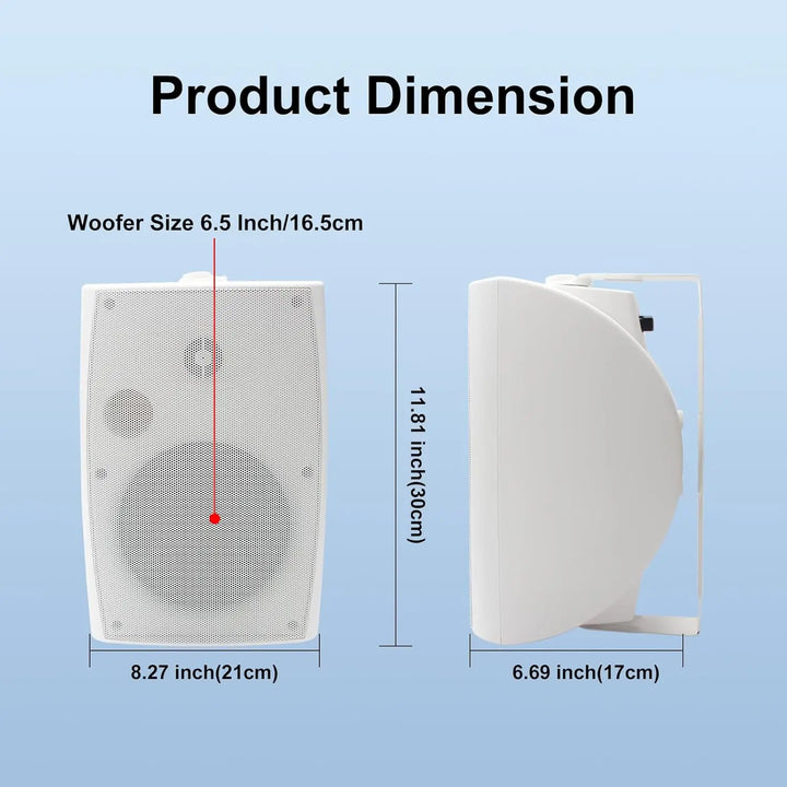 Herdio 6.5" 400W Passive Outdoor Speakers – 2-Pack Wired Waterproof Wall Mount Speakers for Patio, Pool &amp; Garden