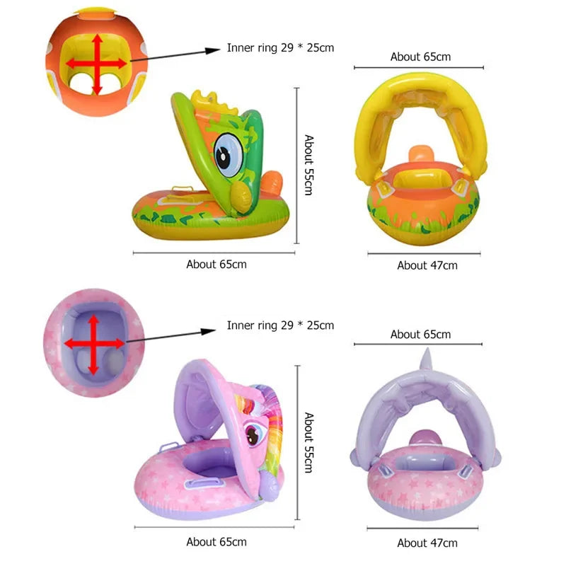 Inflatable Baby Toys Swim Ring Floating Seat Outdoor Swimming Pool Sun Shade Toddler Swim Circle Beach Water Toys for Children